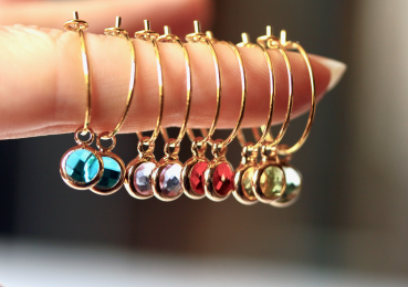 Creolen vergoldete Ohrringe / Himmlische Ohrringe / besonderer Schmuck / Geschenk für Sie / Geburtsstein / Personalisiertes Geschenk